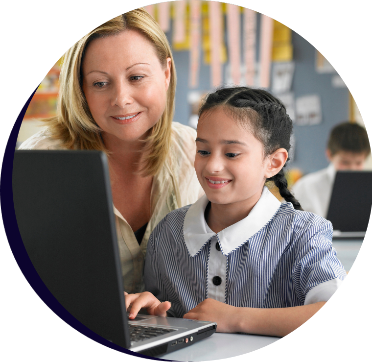 teacher and female student with laptop