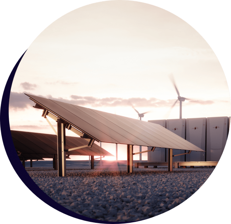 Solar panels, battery storage units and wind turbines